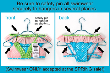 Be sure to safety pin all swimwear securely to hangers in several places.  